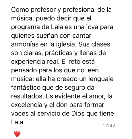 Mensaje de WhatsApp de un profesor de música sobre el programa de Lala